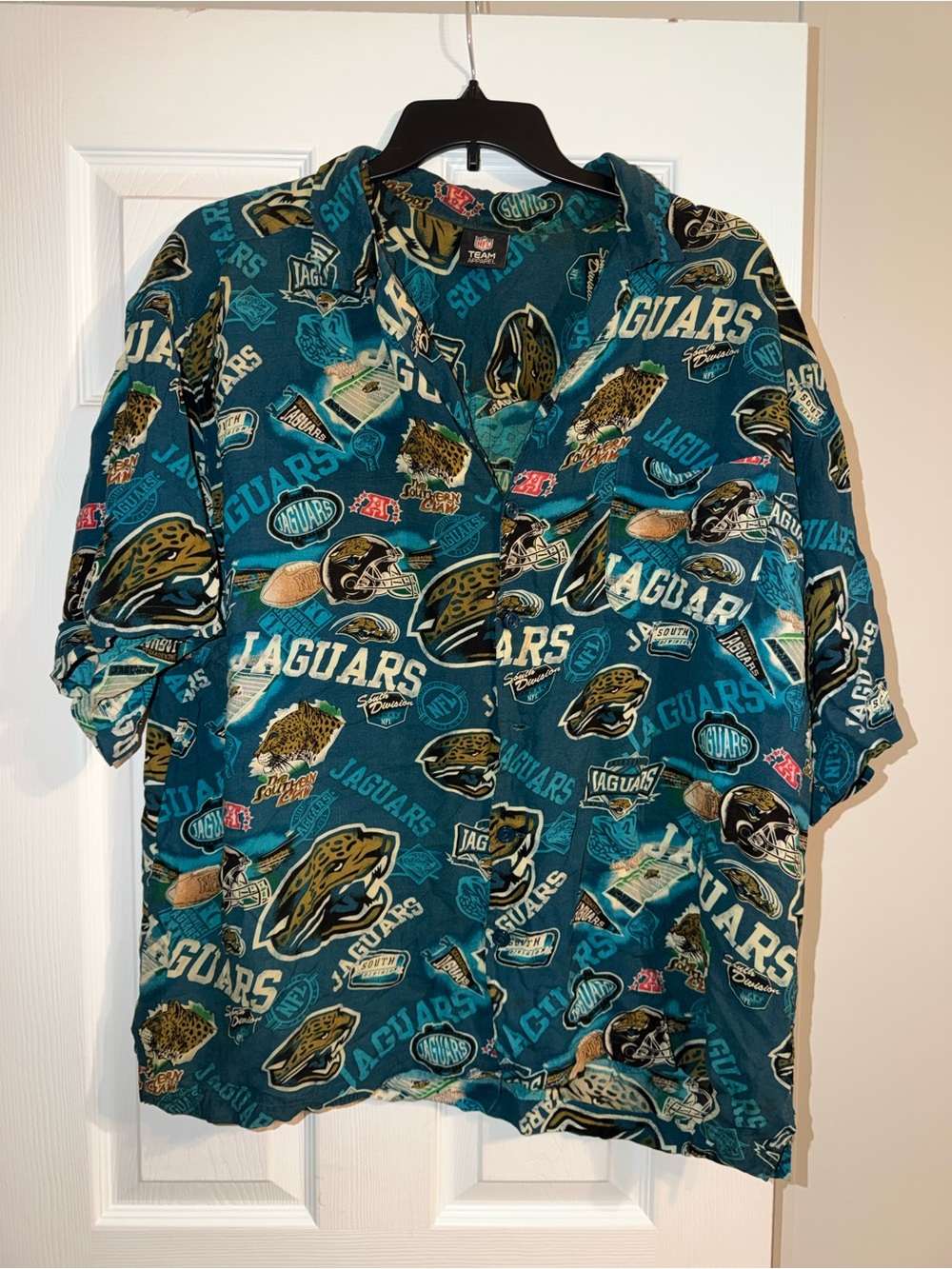 Vintage NFL Y2K Jacksonville Jaguars All Over Print Hawaiian Camp Shirt Teal 3XL